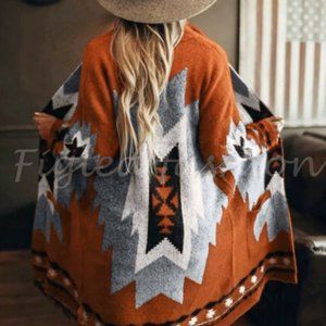 New Aztec Print Boho Western Cardigan Sweater